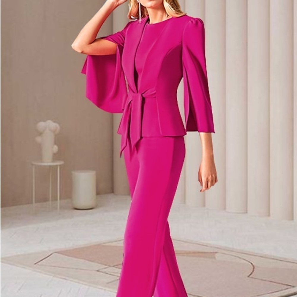 New Lan Ting Hot Pink Evening Jumpsuit with Matching Wrap - 10
